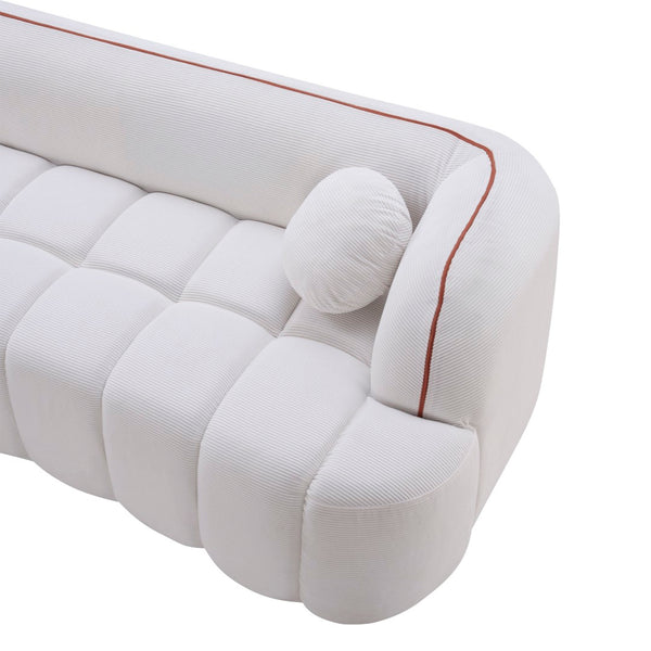 English Elm 98.4" Corduroy Cloud Sofa Bubble Tufted Three Seat Deep Cushion for Living Room White W5515P495965