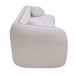 English Elm 98.4" Corduroy Cloud Sofa Bubble Tufted Three Seat Deep Cushion for Living Room White W5515P495965