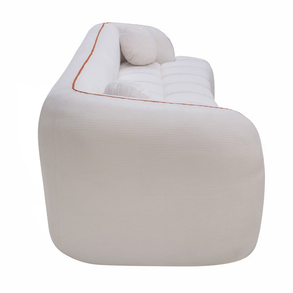 English Elm 98.4" Corduroy Cloud Sofa Bubble Tufted Three Seat Deep Cushion for Living Room White W5515P495965