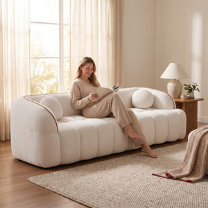 English Elm 98.4" Corduroy Cloud Sofa Bubble Tufted Three Seat Deep Cushion for Living Room White W5515P495965