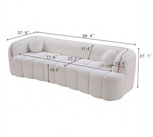 English Elm 98.4" Corduroy Cloud Sofa Bubble Tufted Three Seat Deep Cushion for Living Room White W5515P495965
