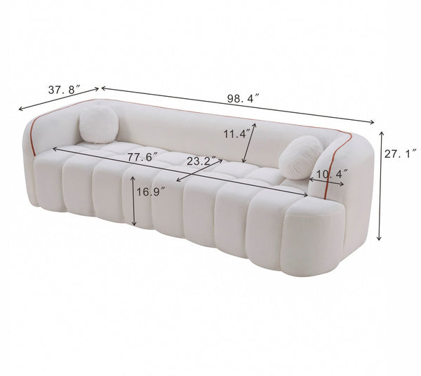 English Elm 98.4" Corduroy Cloud Sofa Bubble Tufted Three Seat Deep Cushion for Living Room White W5515P495965