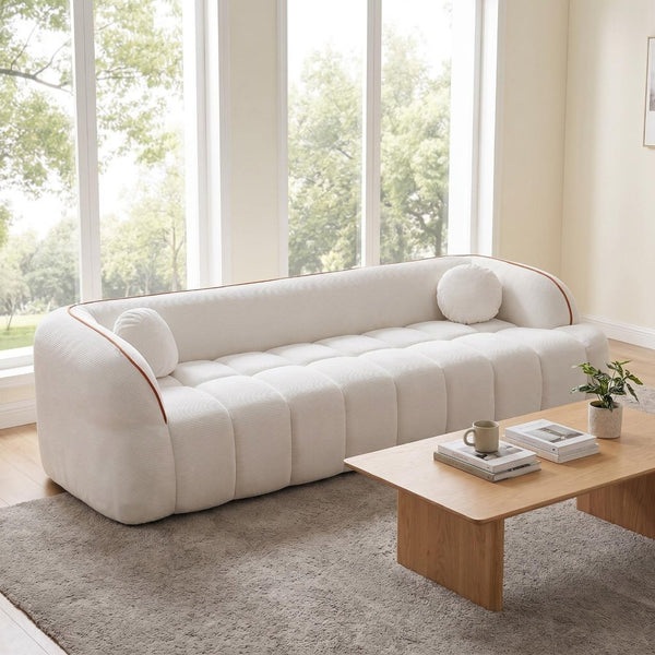 English Elm 98.4" Corduroy Cloud Sofa Bubble Tufted Three Seat Deep Cushion for Living Room White W5515P495965