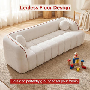 English Elm 98.4" Corduroy Cloud Sofa Bubble Tufted Three Seat Deep Cushion for Living Room White W5515P495965