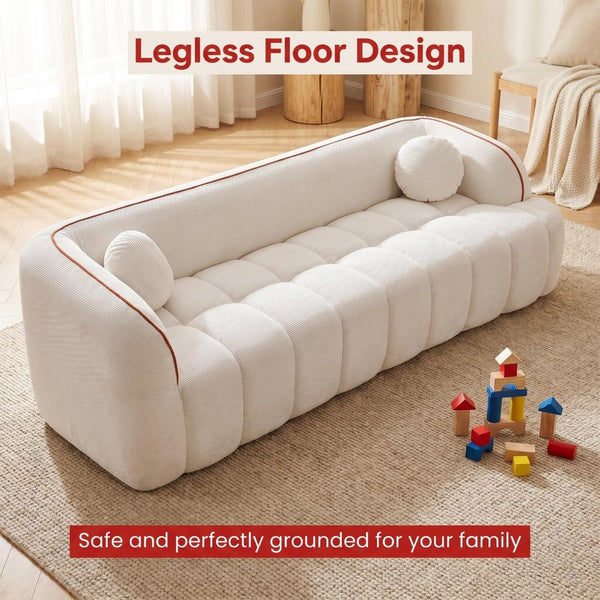 English Elm 98.4" Corduroy Cloud Sofa Bubble Tufted Three Seat Deep Cushion for Living Room White W5515P495965