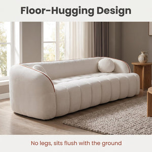 English Elm 98.4" Corduroy Cloud Sofa Bubble Tufted Three Seat Deep Cushion for Living Room White W5515P495965