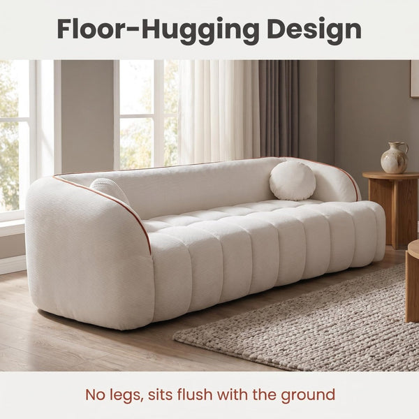English Elm 98.4" Corduroy Cloud Sofa Bubble Tufted Three Seat Deep Cushion for Living Room White W5515P495965