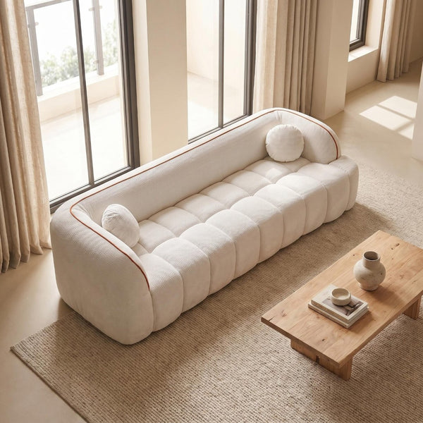 English Elm 98.4" Corduroy Cloud Sofa Bubble Tufted Three Seat Deep Cushion for Living Room White W5515P495965