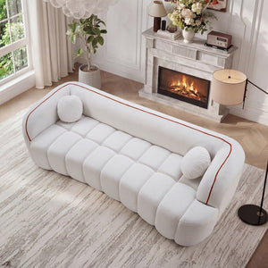 English Elm 98.4" Corduroy Cloud Sofa Bubble Tufted Three Seat Deep Cushion for Living Room White W5515P495965