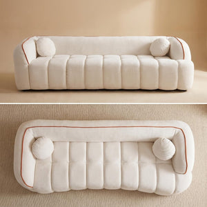 English Elm 98.4" Corduroy Cloud Sofa Bubble Tufted Three Seat Deep Cushion for Living Room White W5515P495965