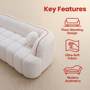English Elm 98.4" Corduroy Cloud Sofa Bubble Tufted Three Seat Deep Cushion for Living Room White W5515P495965