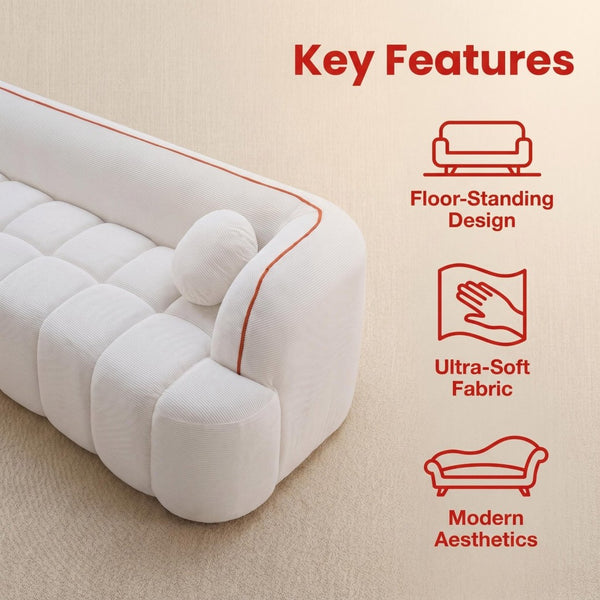 English Elm 98.4" Corduroy Cloud Sofa Bubble Tufted Three Seat Deep Cushion for Living Room White W5515P495965