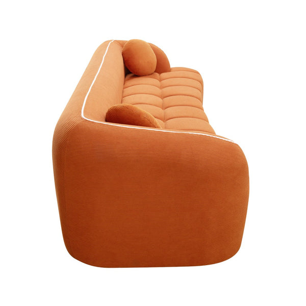 English Elm 98.4" Corduroy Cloud Sofa Bubble Tufted Three Seat Deep Cushion for Living Room Orange W5515P495967
