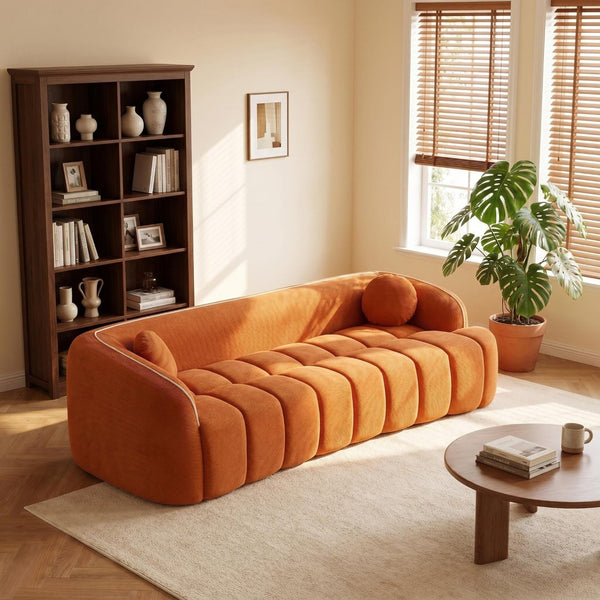 English Elm 98.4" Corduroy Cloud Sofa Bubble Tufted Three Seat Deep Cushion for Living Room Orange W5515P495967