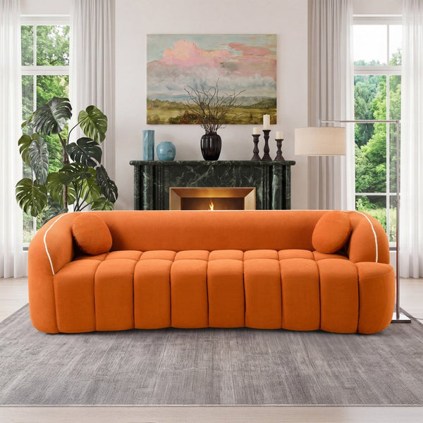 English Elm 98.4" Corduroy Cloud Sofa Bubble Tufted Three Seat Deep Cushion for Living Room Orange W5515P495967