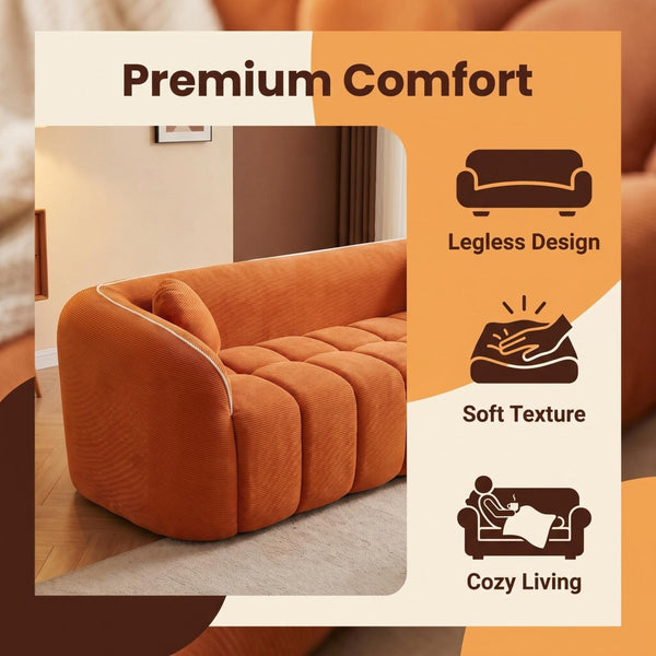 English Elm 98.4" Corduroy Cloud Sofa Bubble Tufted Three Seat Deep Cushion for Living Room Orange W5515P495967