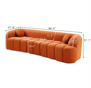 English Elm 98.4" Corduroy Cloud Sofa Bubble Tufted Three Seat Deep Cushion for Living Room Orange W5515P495967