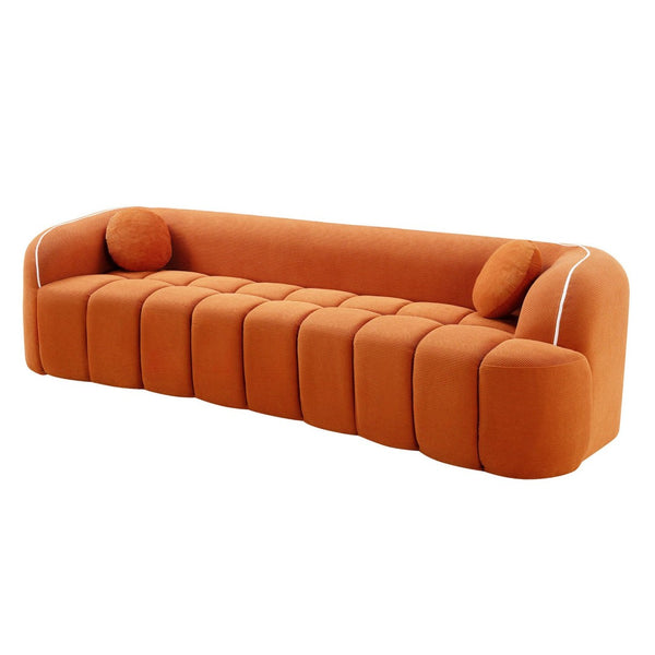 English Elm 98.4" Corduroy Cloud Sofa Bubble Tufted Three Seat Deep Cushion for Living Room Orange W5515P495967