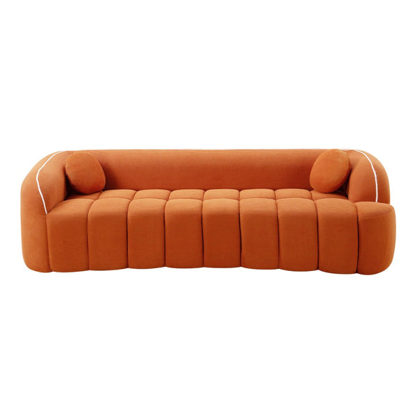 English Elm 98.4" Corduroy Cloud Sofa Bubble Tufted Three Seat Deep Cushion for Living Room Orange W5515P495967