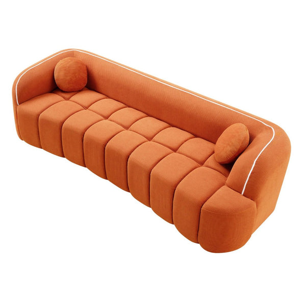 English Elm 98.4" Corduroy Cloud Sofa Bubble Tufted Three Seat Deep Cushion for Living Room Orange W5515P495967