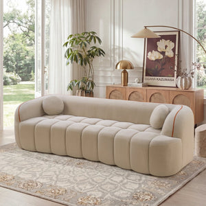 English Elm 98.4" Corduroy Cloud Sofa Bubble Tufted Three Seat Deep Cushion for Living Room Camel W5515P495968