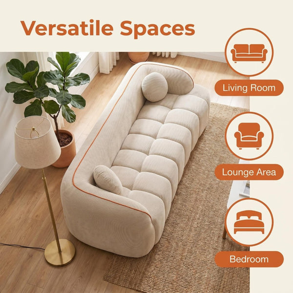 English Elm 98.4" Corduroy Cloud Sofa Bubble Tufted Three Seat Deep Cushion for Living Room Camel W5515P495968