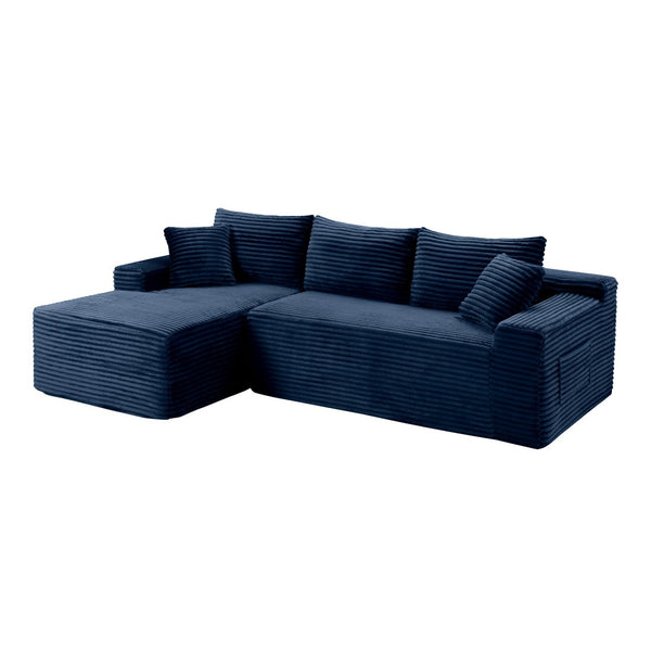 English Elm D-176 Jumbo Corduroy Sectional Chaise Sofa for Modern Minimalist Living Rooms Blue Left Chaise W5515P507047
