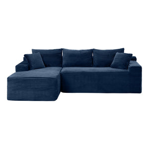English Elm D-176 Jumbo Corduroy Sectional Chaise Sofa for Modern Minimalist Living Rooms Blue Left Chaise W5515P507047