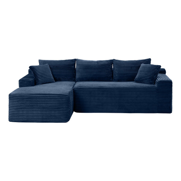 English Elm D-176 Jumbo Corduroy Sectional Chaise Sofa for Modern Minimalist Living Rooms Blue Left Chaise W5515P507047