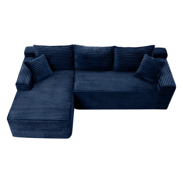 English Elm D-176 Jumbo Corduroy Sectional Chaise Sofa for Modern Minimalist Living Rooms Blue Left Chaise W5515P507047