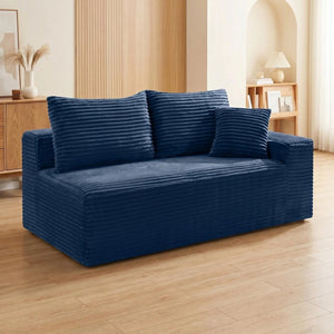 English Elm Blue Corduroy Armless Floor Loveseat Legless 2 Seater Sofa for Studio Apartments W5515P507048