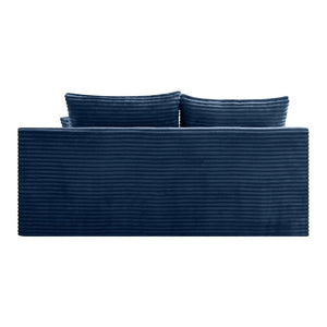 English Elm Blue Corduroy Armless Floor Loveseat Legless 2 Seater Sofa for Studio Apartments W5515P507048