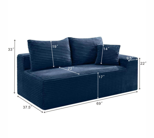 English Elm Blue Corduroy Armless Floor Loveseat Legless 2 Seater Sofa for Studio Apartments W5515P507048