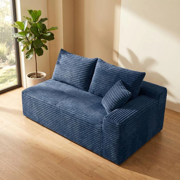 English Elm Blue Corduroy Armless Floor Loveseat Legless 2 Seater Sofa for Studio Apartments W5515P507048