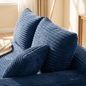 English Elm Blue Corduroy Armless Floor Loveseat Legless 2 Seater Sofa for Studio Apartments W5515P507048