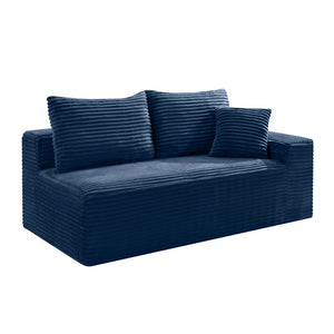 English Elm Blue Corduroy Armless Floor Loveseat Legless 2 Seater Sofa for Studio Apartments W5515P507048
