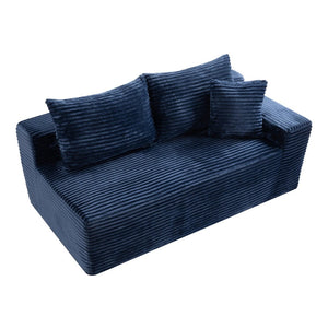 English Elm Blue Corduroy Armless Floor Loveseat Legless 2 Seater Sofa for Studio Apartments W5515P507048