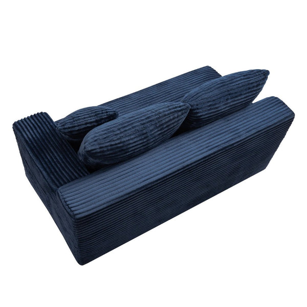 English Elm Blue Corduroy Armless Floor Loveseat Legless 2 Seater Sofa for Studio Apartments W5515P507048