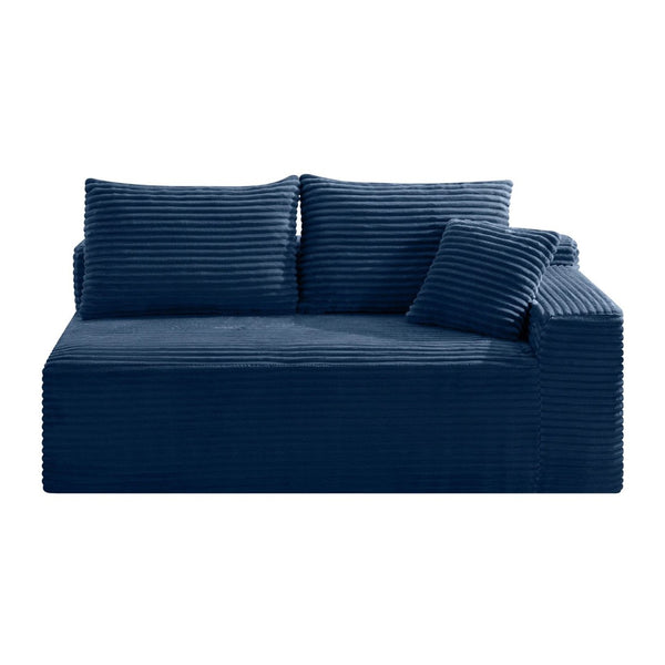 English Elm Blue Corduroy Armless Floor Loveseat Legless 2 Seater Sofa for Studio Apartments W5515P507048