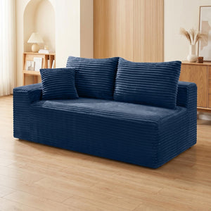 English Elm Blue Corduroy Armless Floor Loveseat Legless 2 Seater Sofa for Studio Apartment W5515P507049