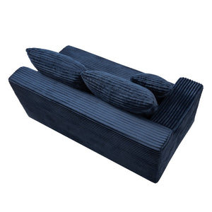 English Elm Blue Corduroy Armless Floor Loveseat Legless 2 Seater Sofa for Studio Apartment W5515P507049