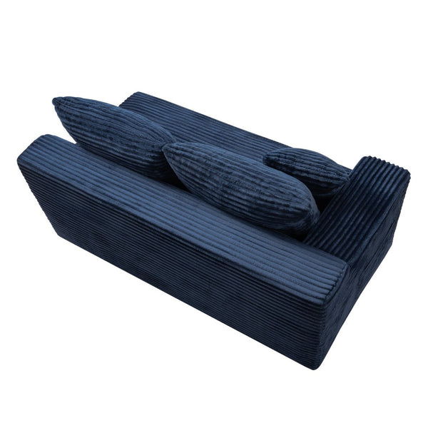 English Elm Blue Corduroy Armless Floor Loveseat Legless 2 Seater Sofa for Studio Apartment W5515P507049