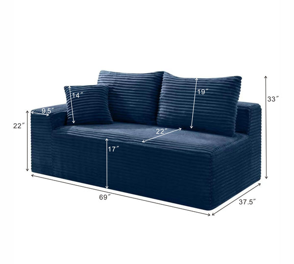English Elm Blue Corduroy Armless Floor Loveseat Legless 2 Seater Sofa for Studio Apartment W5515P507049
