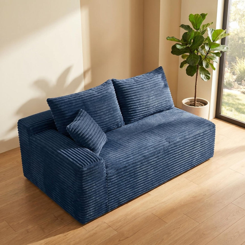 English Elm Blue Corduroy Armless Floor Loveseat Legless 2 Seater Sofa for Studio Apartment W5515P507049
