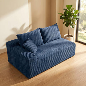 English Elm Blue Corduroy Armless Floor Loveseat Legless 2 Seater Sofa for Studio Apartment W5515P507049