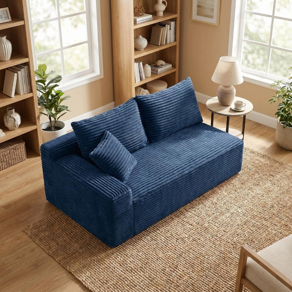 English Elm Blue Corduroy Armless Floor Loveseat Legless 2 Seater Sofa for Studio Apartment W5515P507049