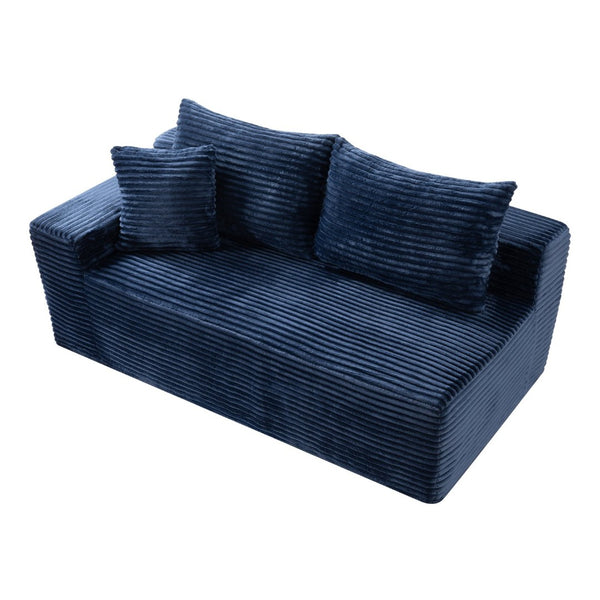 English Elm Blue Corduroy Armless Floor Loveseat Legless 2 Seater Sofa for Studio Apartment W5515P507049