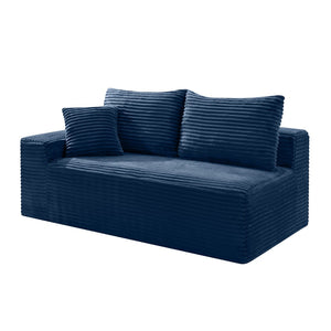 English Elm Blue Corduroy Armless Floor Loveseat Legless 2 Seater Sofa for Studio Apartment W5515P507049