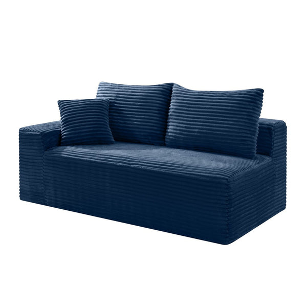 English Elm Blue Corduroy Armless Floor Loveseat Legless 2 Seater Sofa for Studio Apartment W5515P507049