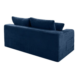 English Elm Blue Corduroy Armless Floor Loveseat Legless 2 Seater Sofa for Studio Apartment W5515P507049